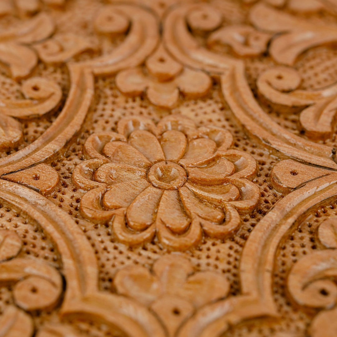 Hand-Carved Hexagonal Floral Walnut Wood Jewelry Box - Luxury Hexagon