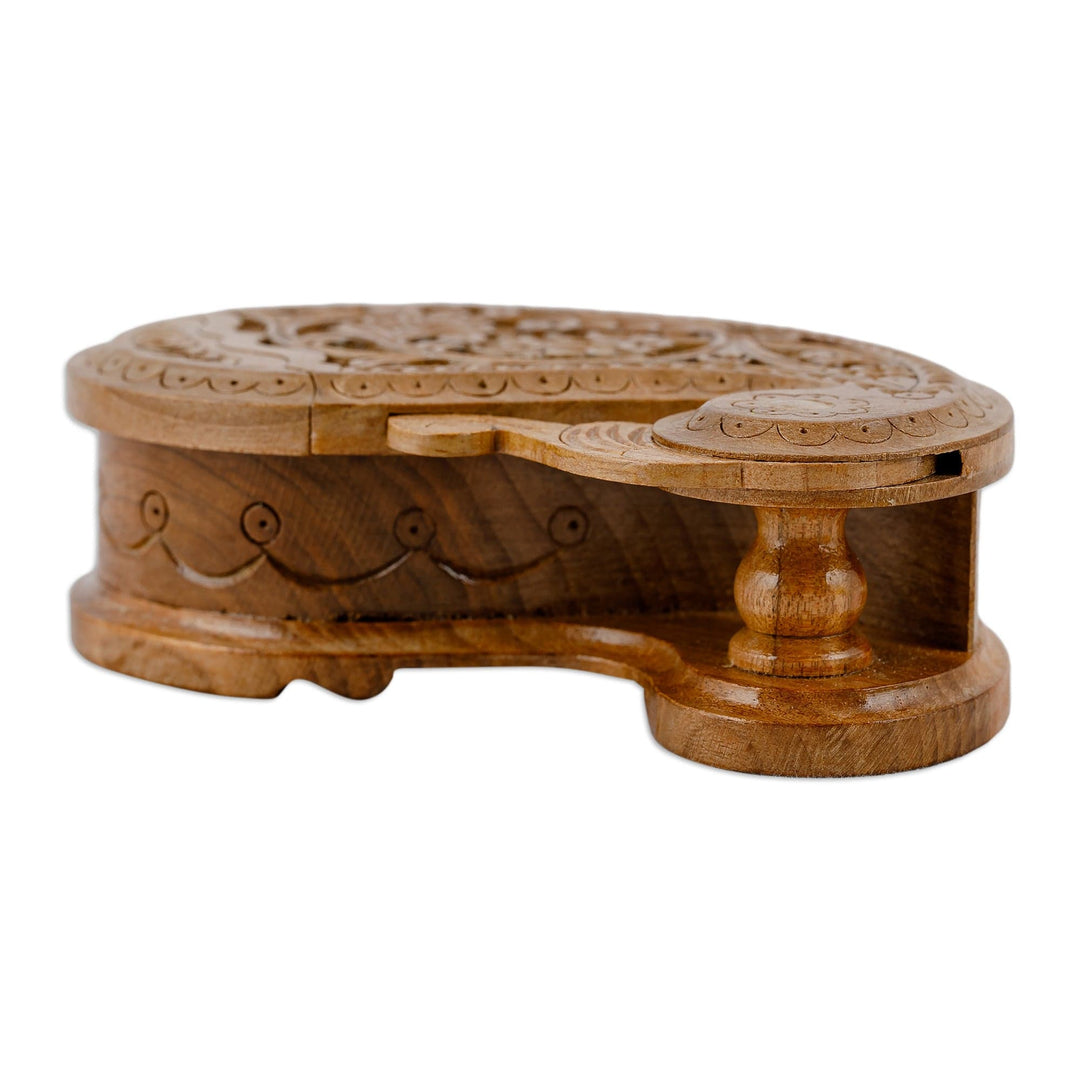 Hand-Carved Paisley-Shaped Leafy Walnut Wood Puzzle Box - Portal to the Paisley Forest