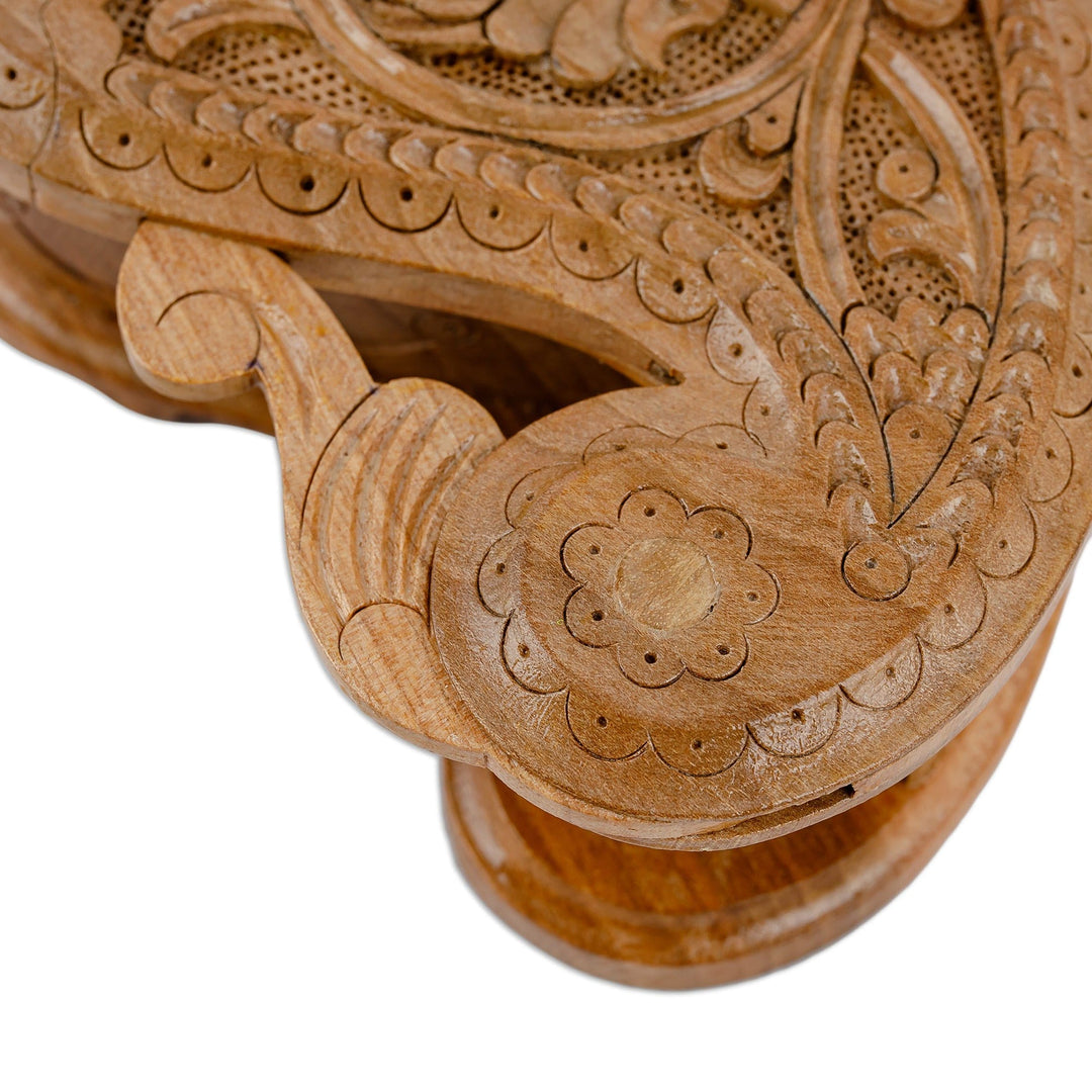 Hand-Carved Paisley-Shaped Leafy Walnut Wood Puzzle Box - Portal to the Paisley Forest