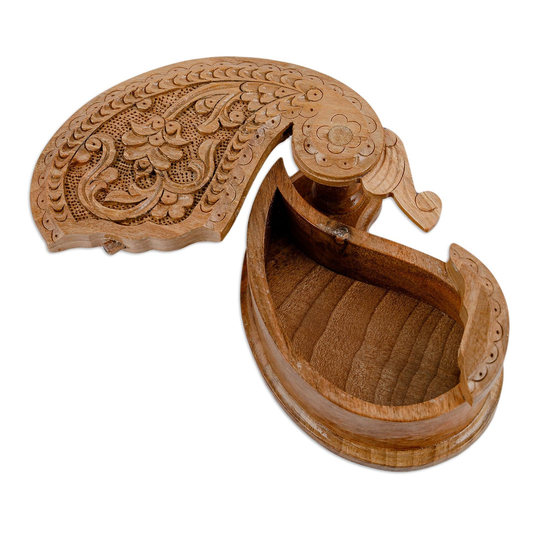 Hand-Carved Paisley-Shaped Floral Walnut Wood Puzzle Box - Portal to the Paisley Garden