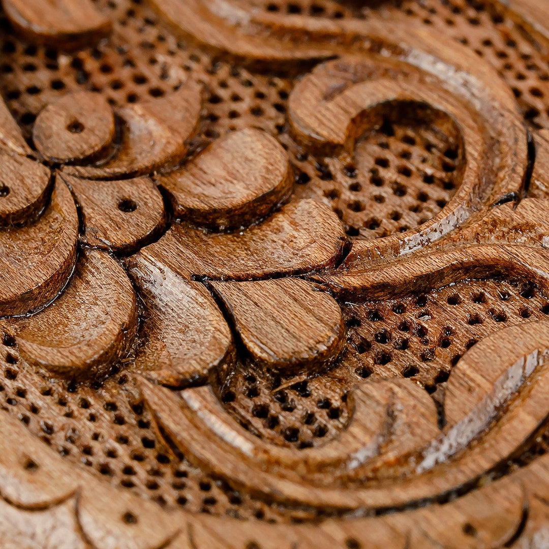 Hand-Carved Paisley-Shaped Floral Walnut Wood Magnet - The Paisley Eden