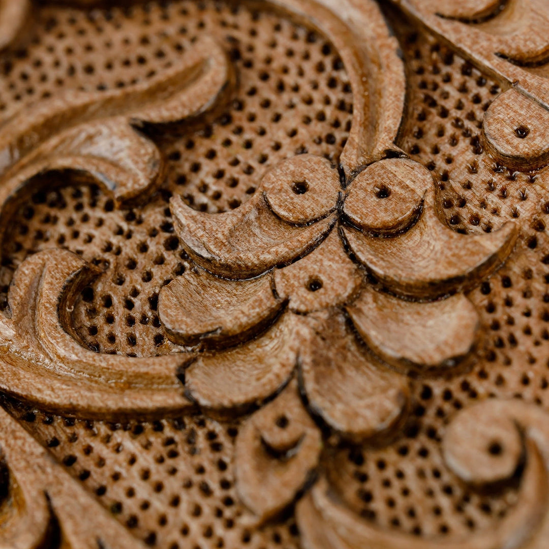 Hand-Carved Rectangle Floral Walnut Wood Puzzle Box - Rectangle Paradise