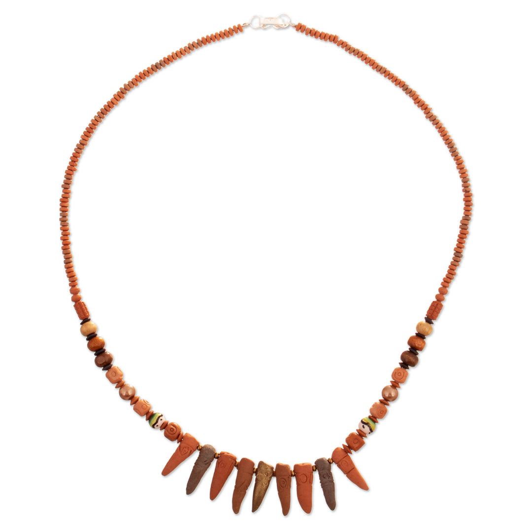 Traditional Dark Brown Ceramic Beaded Necklace from Peru - Land of Courage