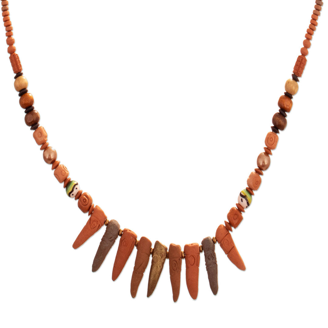 Traditional Dark Brown Ceramic Beaded Necklace from Peru - Land of Courage