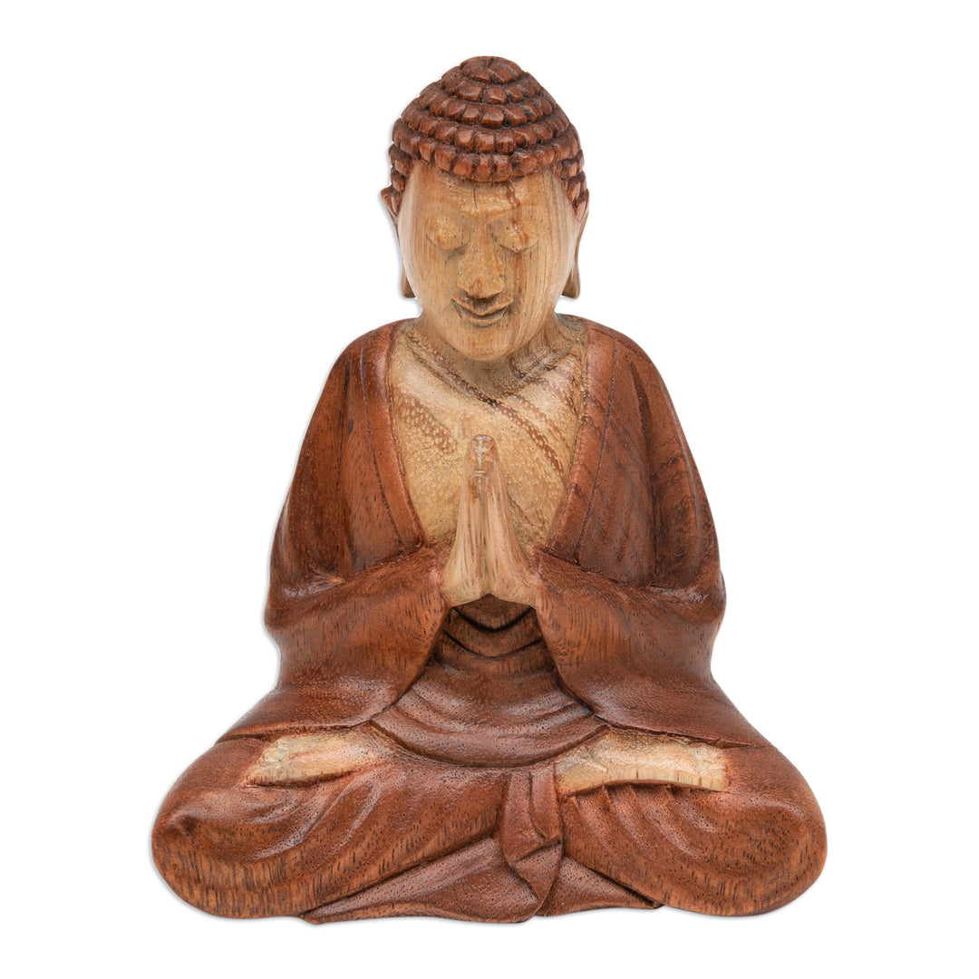 Hand-Carved Suar Wood Sculpture of Meditating Buddha - Meditation Master