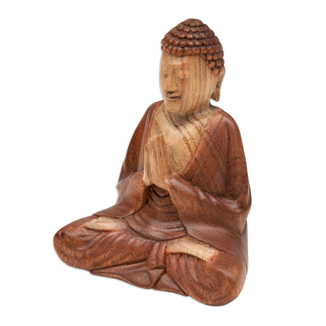 Hand-Carved Suar Wood Sculpture of Meditating Buddha - Meditation Master