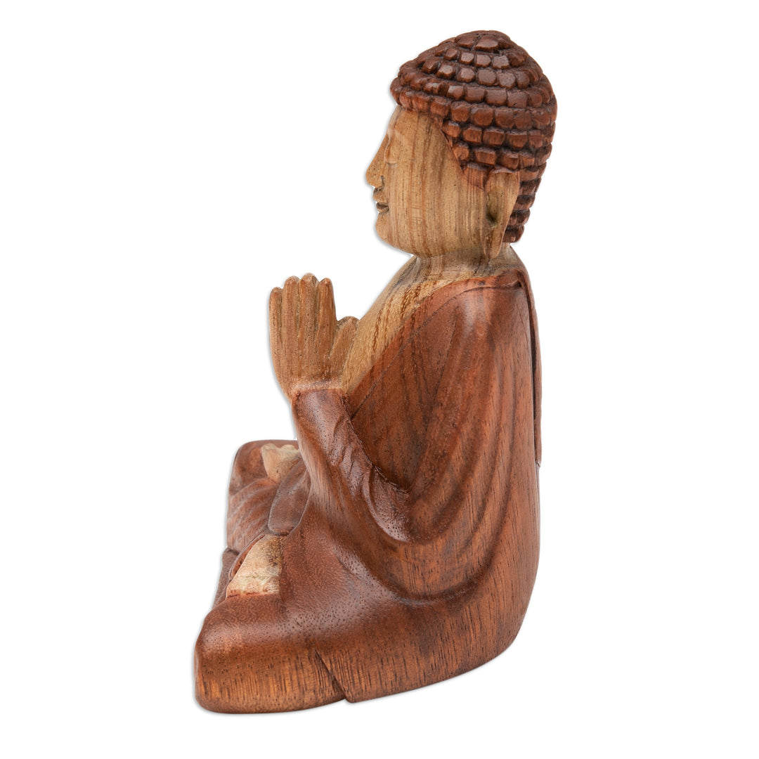 Hand-Carved Suar Wood Sculpture of Meditating Buddha - Meditation Master