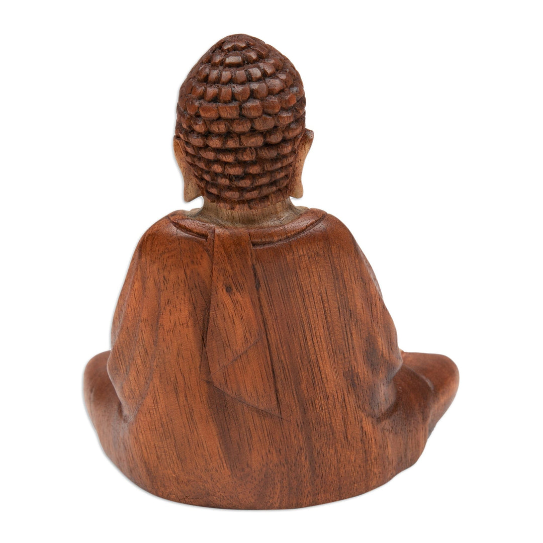 Hand-Carved Suar Wood Sculpture of Meditating Buddha - Meditation Master