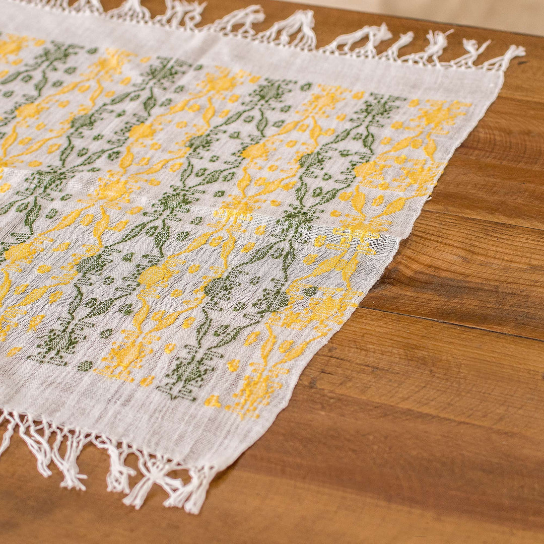 Leafy Handwoven Green and Yellow Cotton Placemat - Sun Over the Forest
