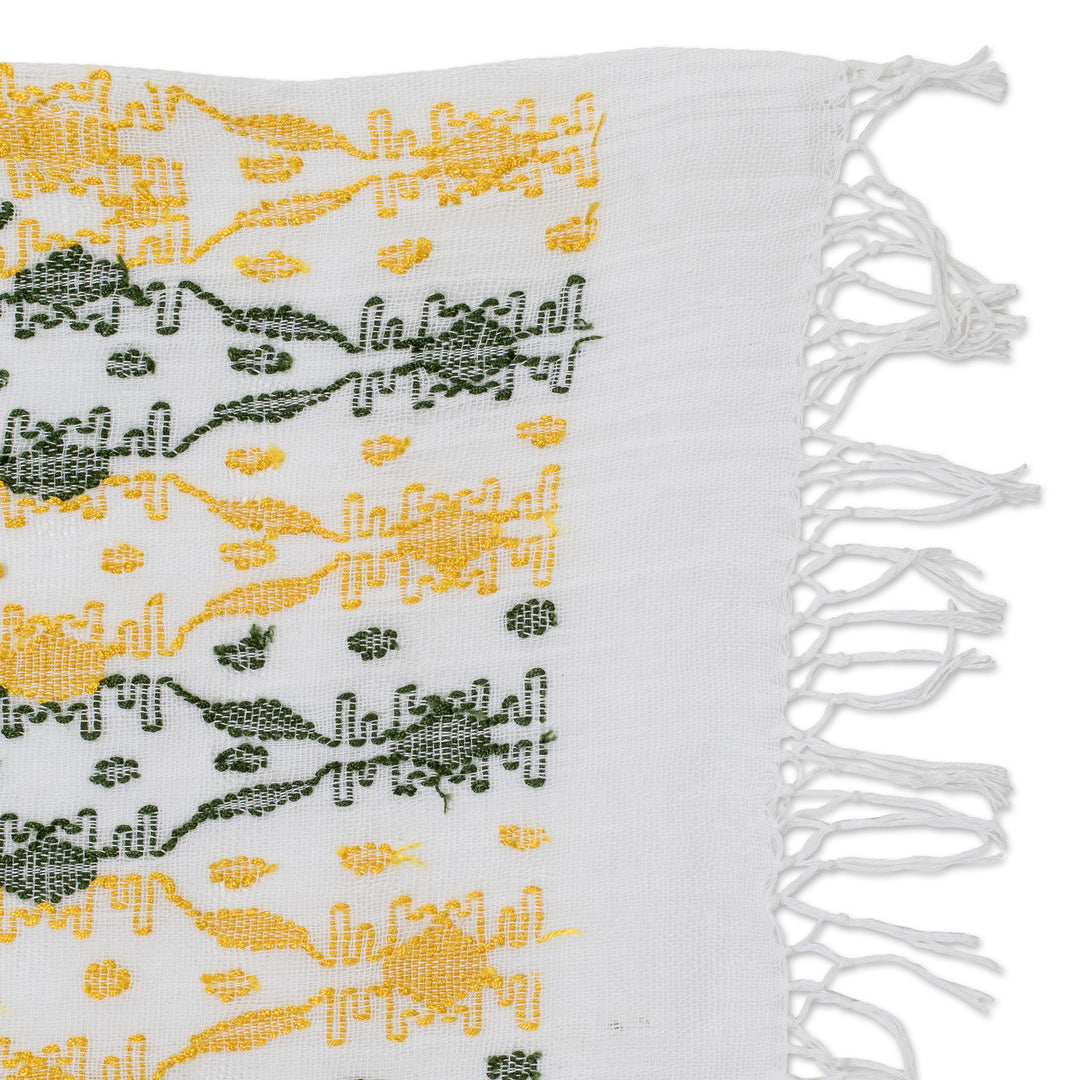 Leafy Handwoven Green and Yellow Cotton Placemat - Sun Over the Forest