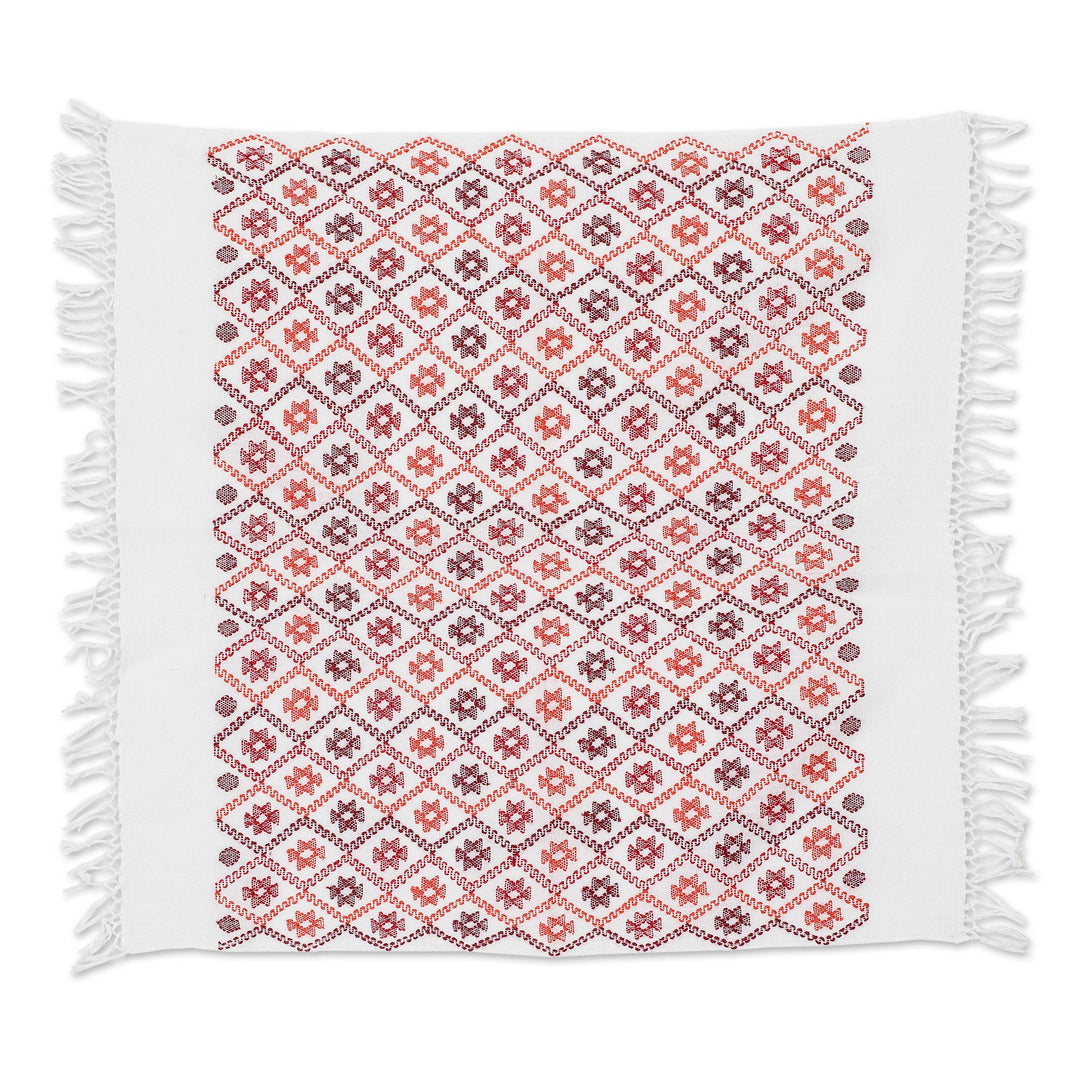 Star and Geometric-Themed Red Cotton Placemat with Fringes - Stars in the Sky