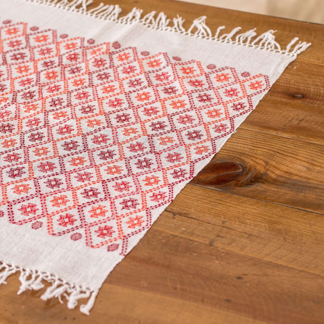 Star and Geometric-Themed Red Cotton Placemat with Fringes - Stars in the Sky