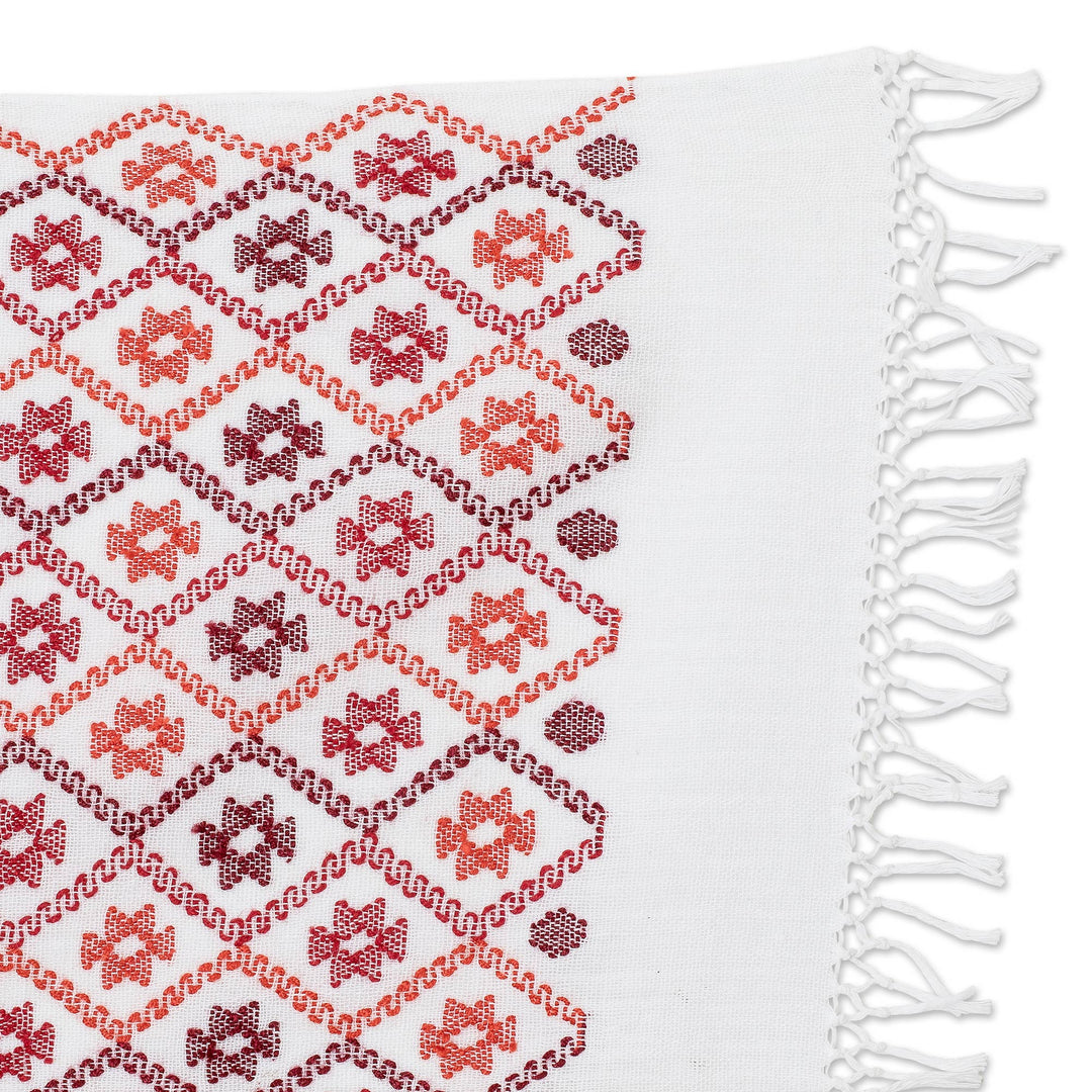 Star and Geometric-Themed Red Cotton Placemat with Fringes - Stars in the Sky