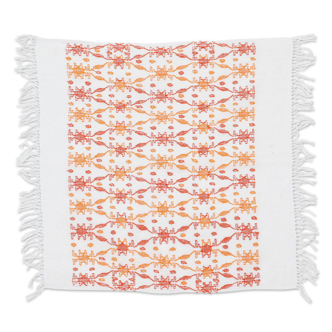 Leafy Handwoven Orange and Red Cotton Placemat - Sunset Over the Forest