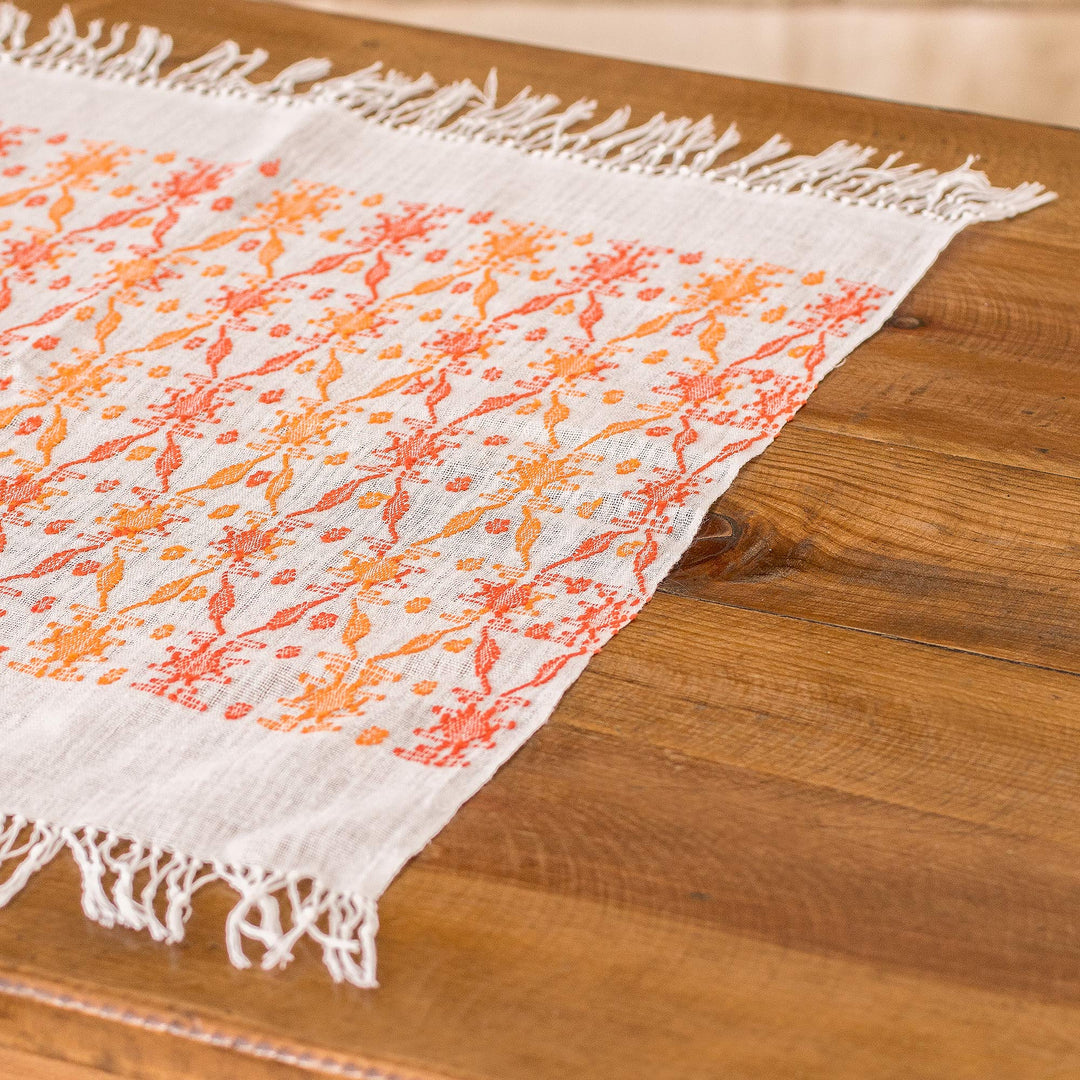 Leafy Handwoven Orange and Red Cotton Placemat - Sunset Over the Forest