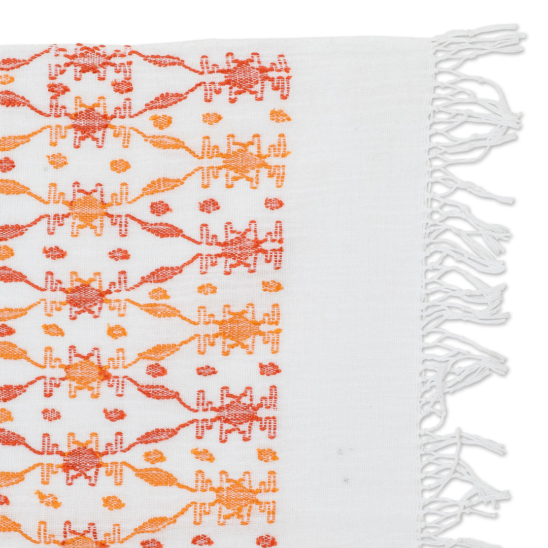 Leafy Handwoven Orange and Red Cotton Placemat - Sunset Over the Forest