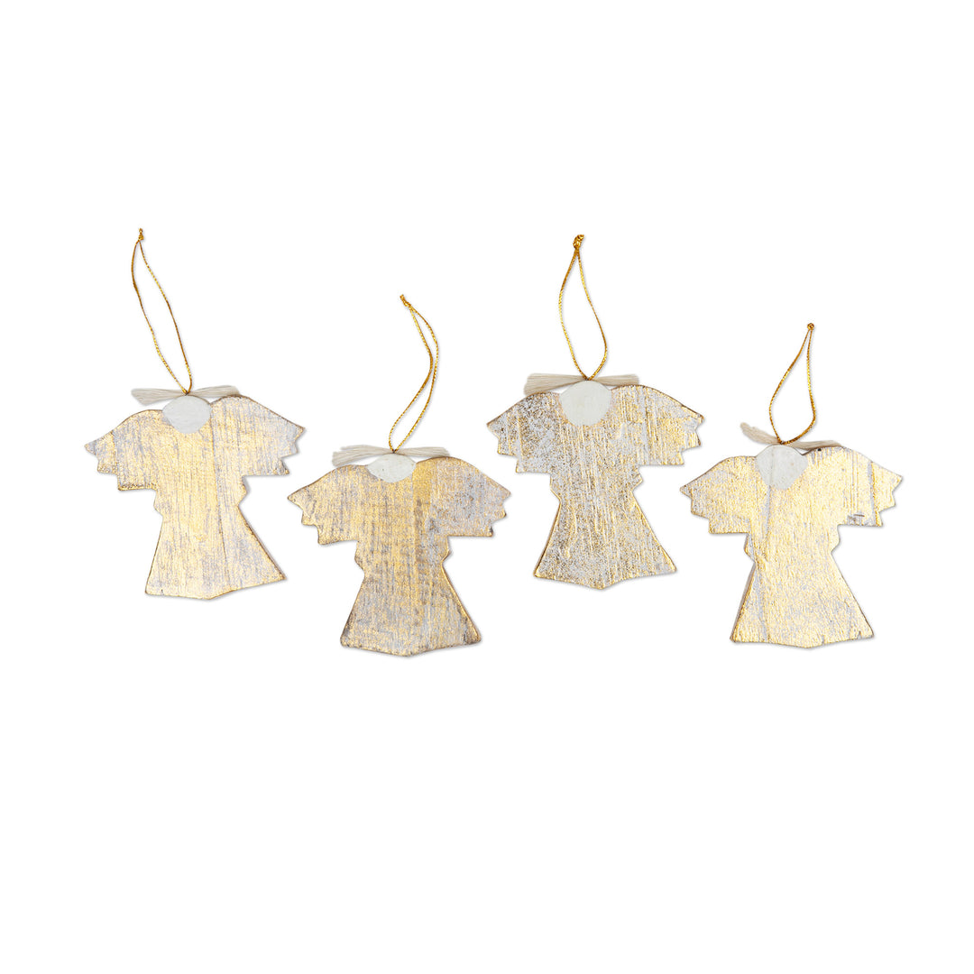 4 Wood Angel Holiday Ornaments with Distressed Finish - Cheerful Angels