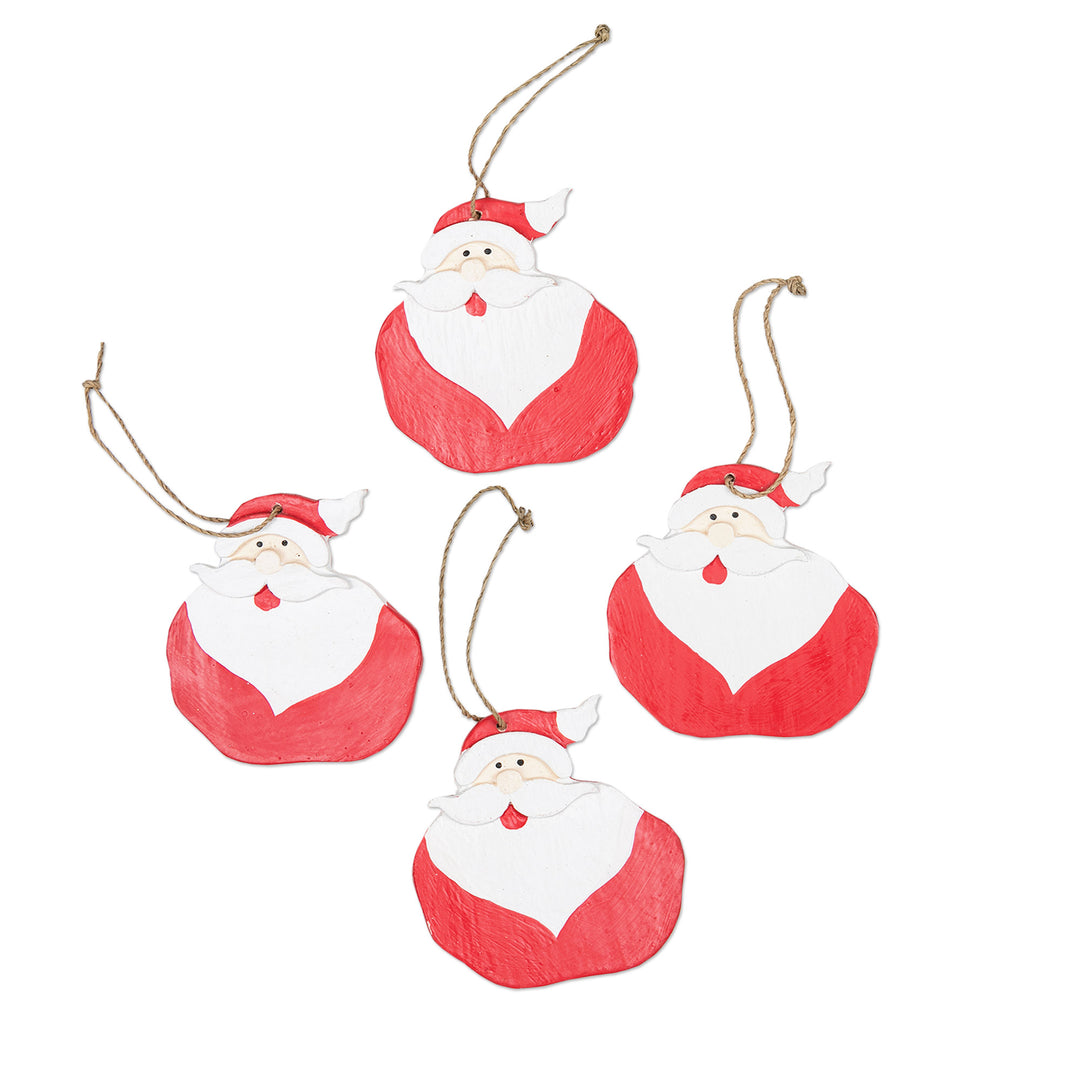 Set of 4 Hand-Painted Wood Santa Holiday Ornaments - Happy Santas