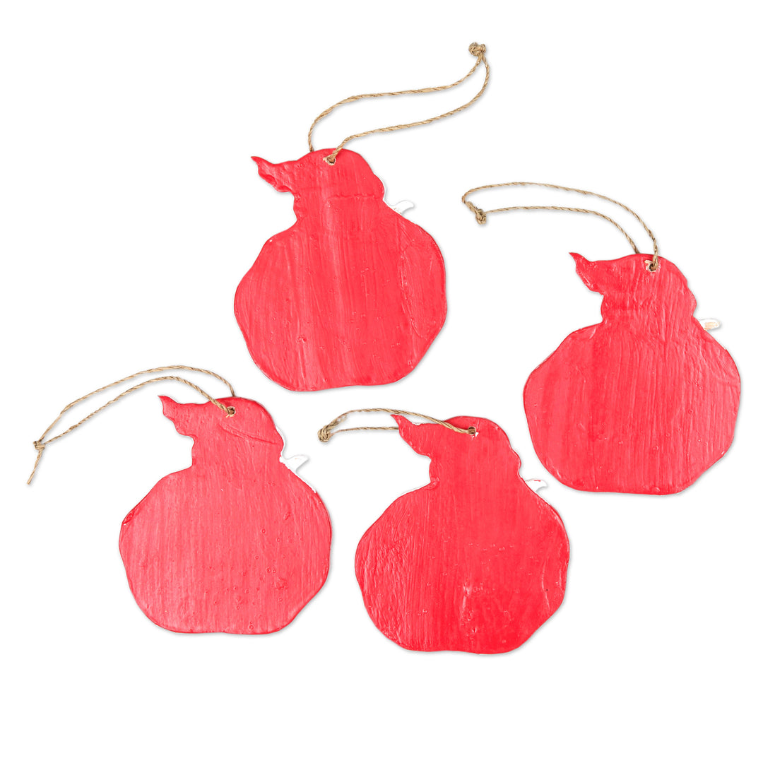 Set of 4 Hand-Painted Wood Santa Holiday Ornaments - Happy Santas