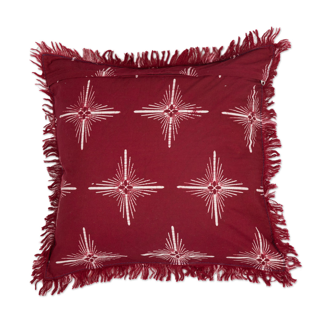 Star-Themed Cherry Cotton Batik Cushion Cover with Fringes - Brightest Cherry Star