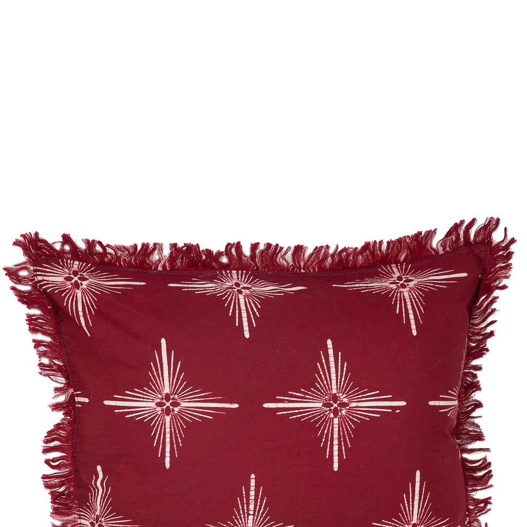 Star-Themed Cherry Cotton Batik Cushion Cover with Fringes - Brightest Cherry Star