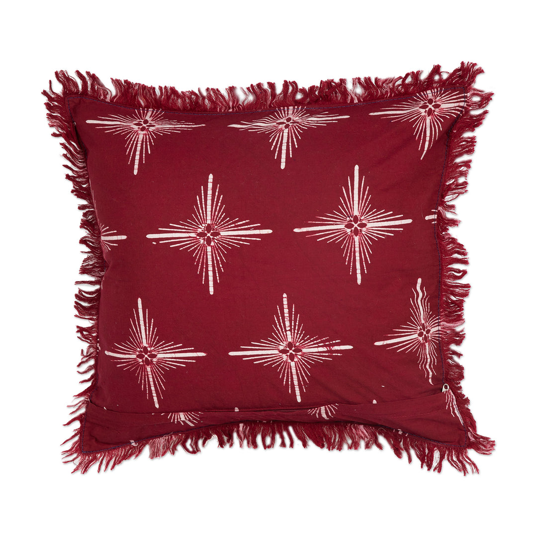 Star-Themed Cherry Cotton Batik Cushion Cover with Fringes - Brightest Cherry Star
