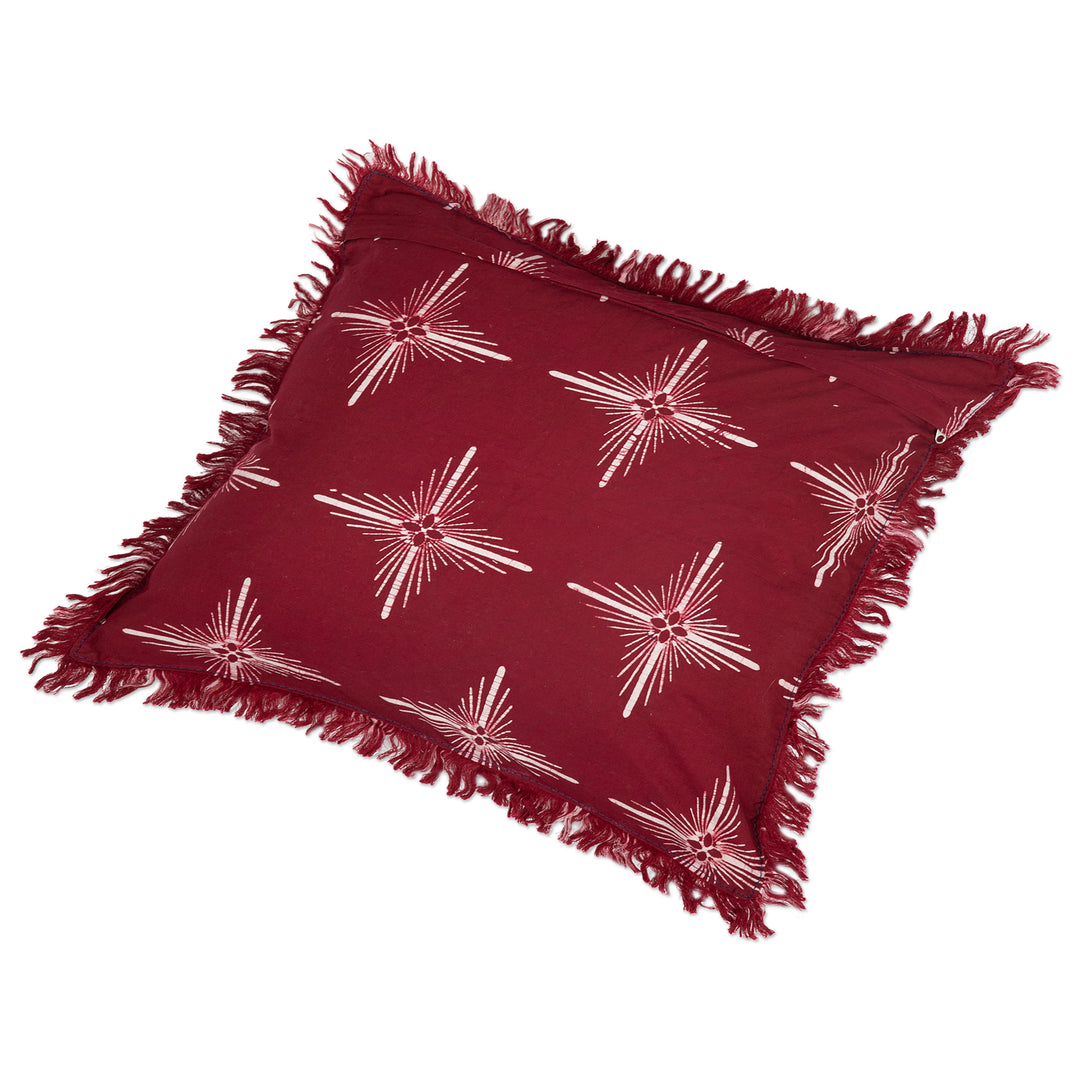 Star-Themed Cherry Cotton Batik Cushion Cover with Fringes - Brightest Cherry Star