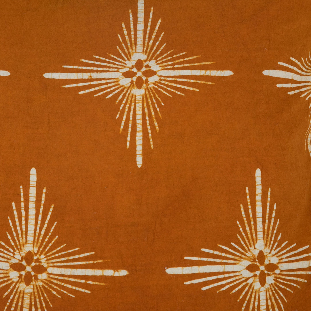 Star-Themed Saffron Cotton Batik Cushion Cover with Fringes - Brightest Saffron Star