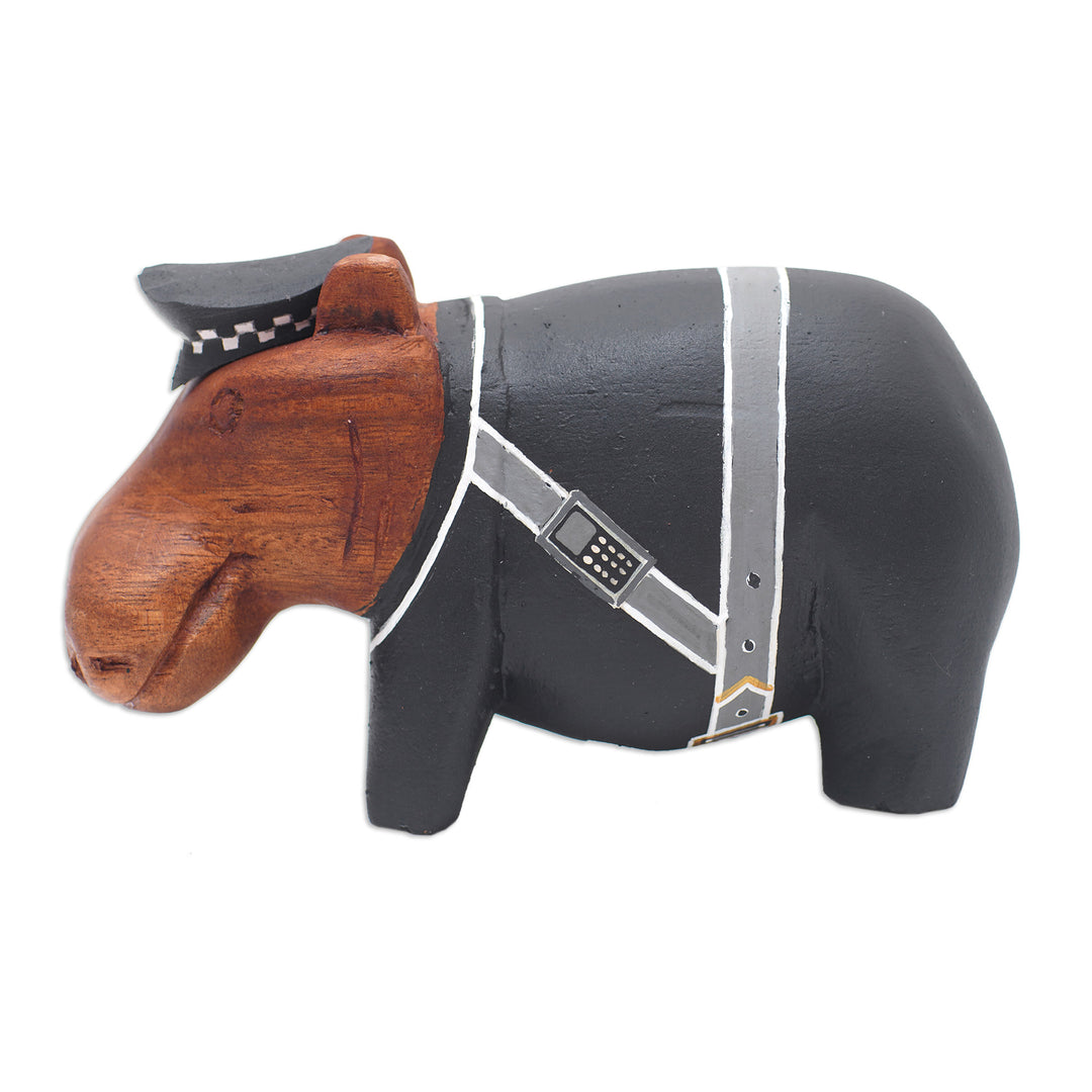 Hand-Painted Policeman Hippo Suar Wood Figurine - Hippo Police