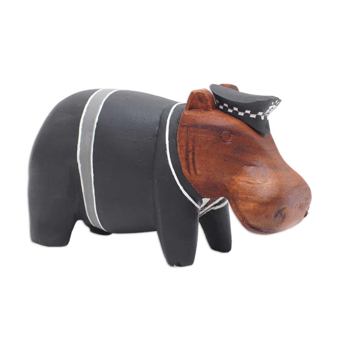 Hand-Painted Policeman Hippo Suar Wood Figurine - Hippo Police