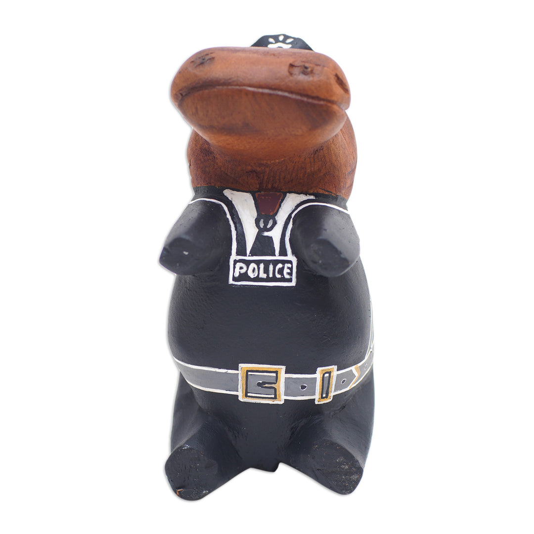 Hand-Painted Policeman Hippo Suar Wood Figurine - Hippo Police