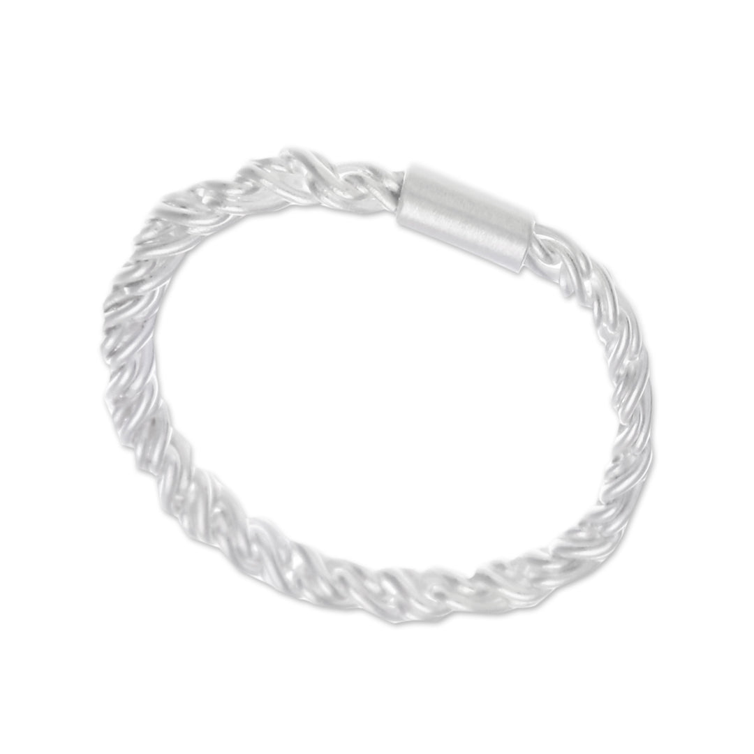 Brushed-Satin-Finish Modern Sterling Silver Band Ring - Ethereal Embrace