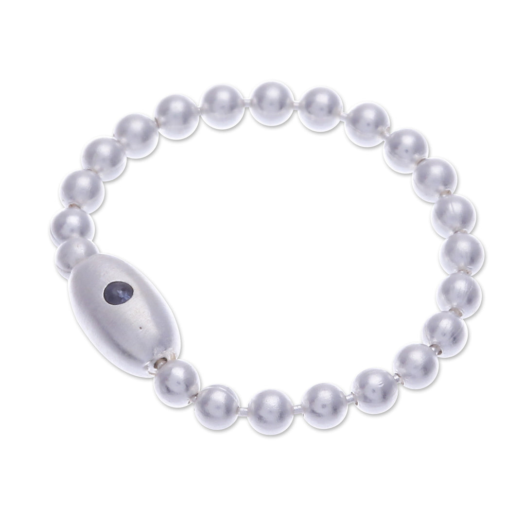 Sterling Silver Beaded Ring with Faceted Sapphire Gem - Intuitive Universe