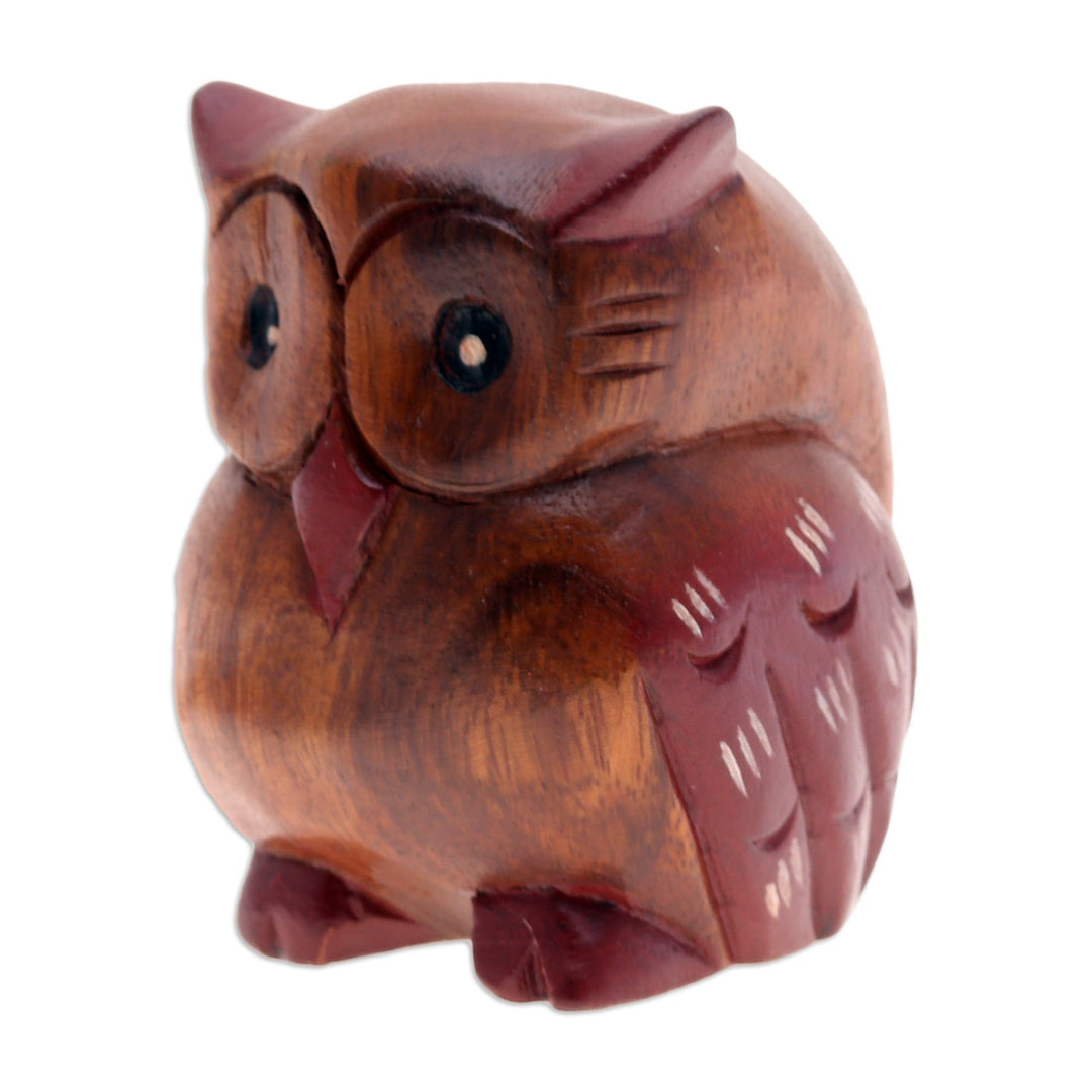 Hand-Carved Raintree Wood Owl Figurine from Thailand - Wise Glance