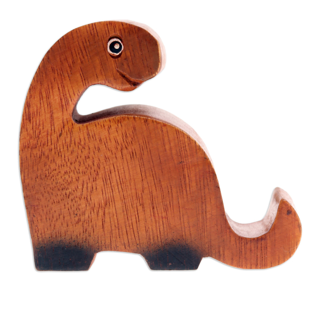 Hand-Carved Brown and Black Dino Raintree Wood Phone Holder - Dino Assistant