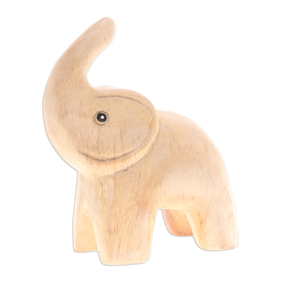 Hand-Carved Baby Elephant Raintree Wood Figurine - Plump Joy