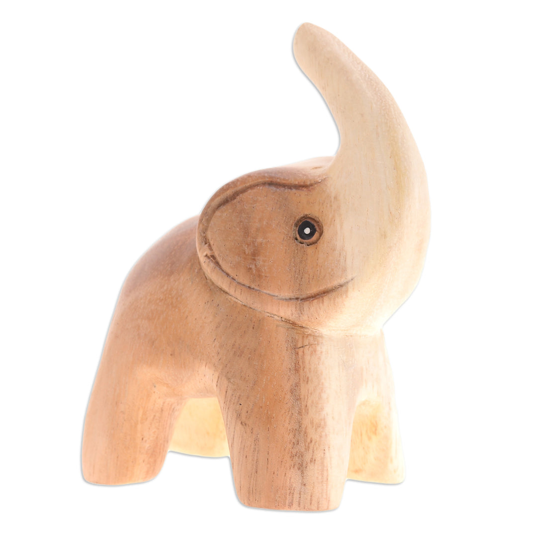 Hand-Carved Baby Elephant Raintree Wood Figurine - Plump Joy