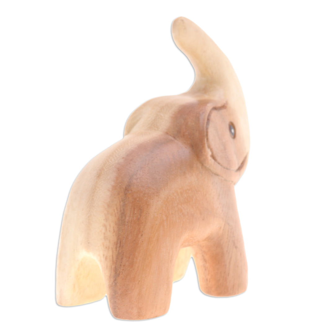 Hand-Carved Baby Elephant Raintree Wood Figurine - Plump Joy