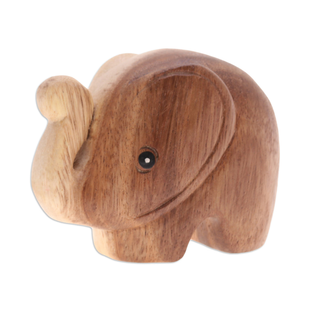 Handmade Natural Brown Baby Elephant Raintree Wood Figurine - Tiny Kindness