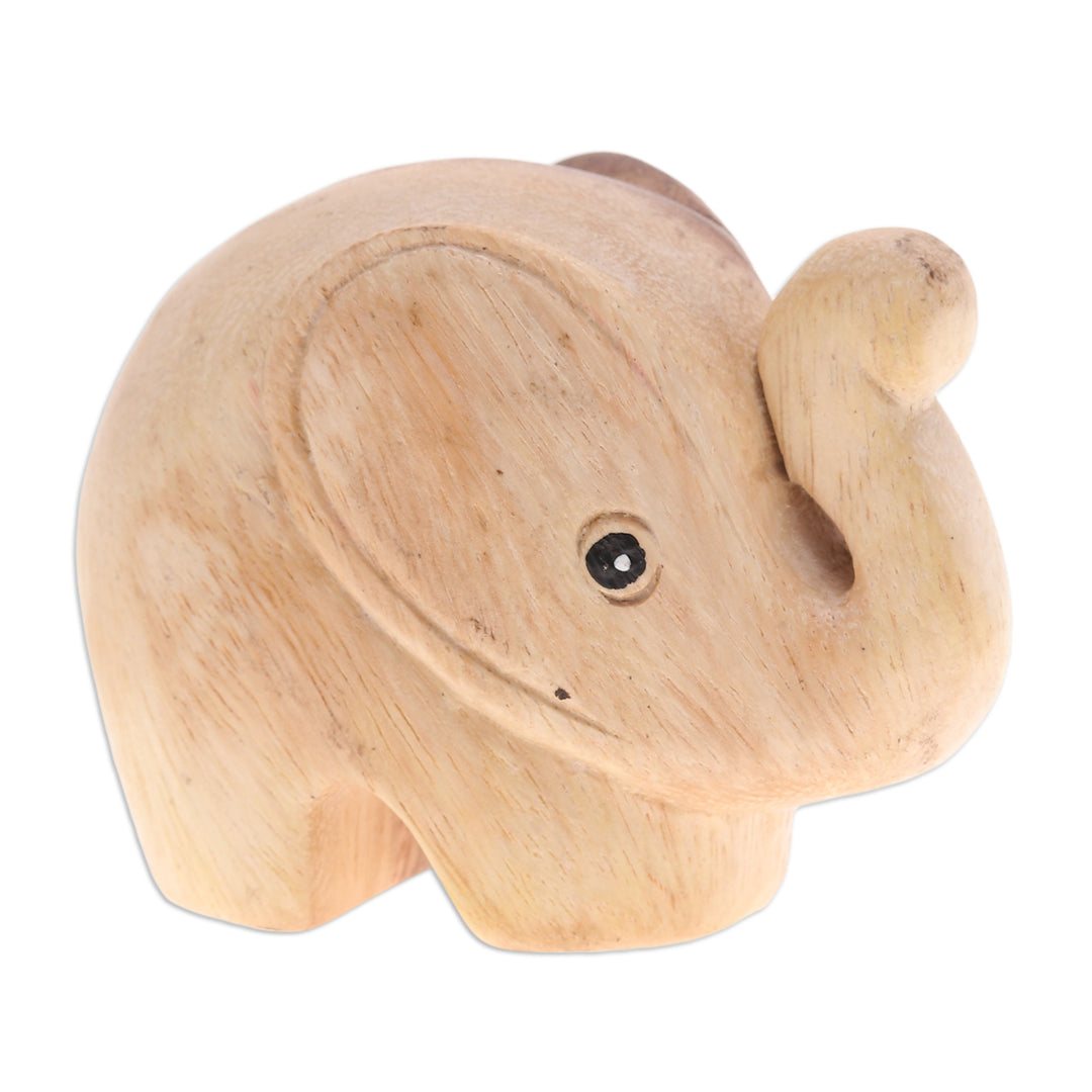 Handmade Natural Brown Baby Elephant Raintree Wood Figurine - Tiny Kindness