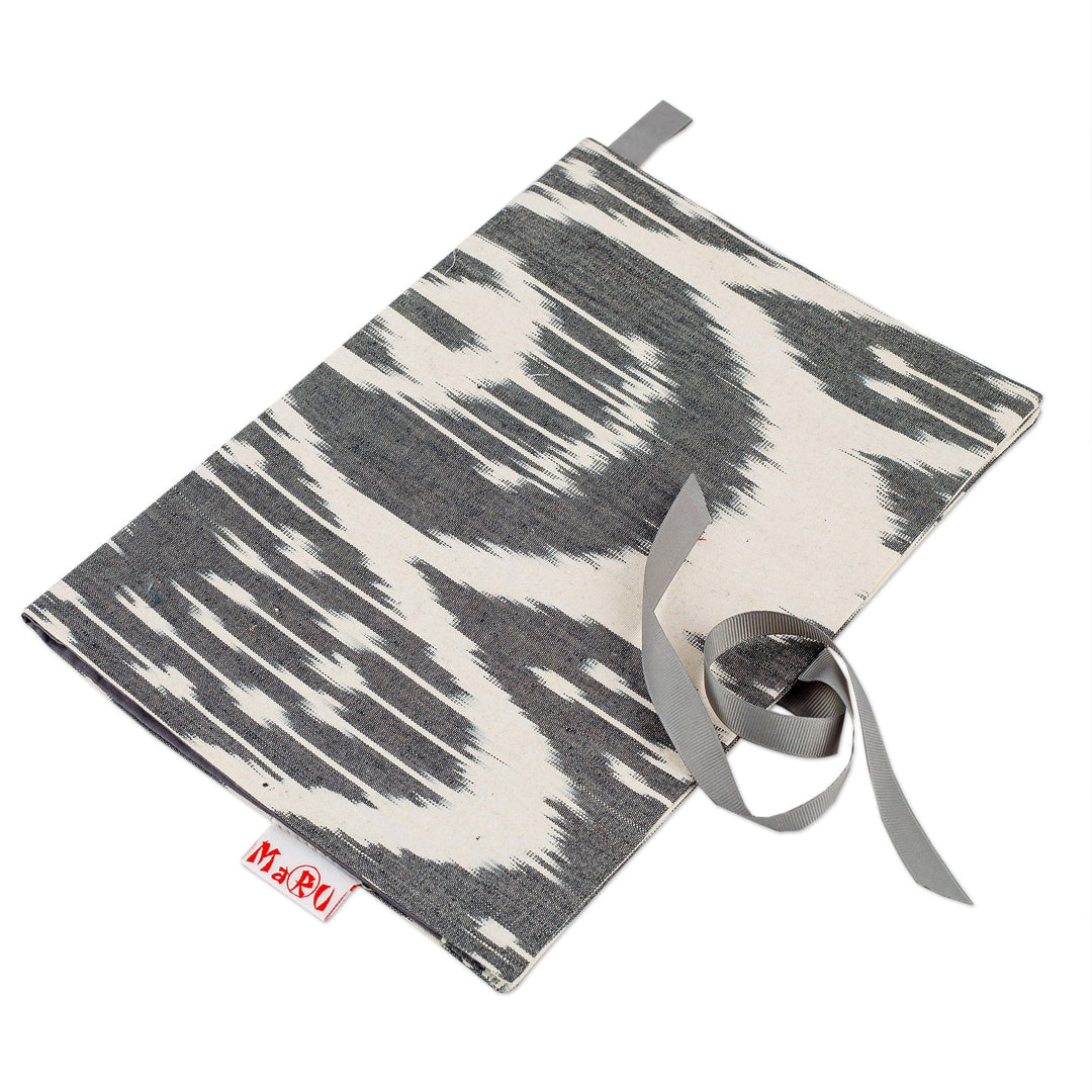 Grey and White Ikat Silk Blend Bag and Sleep Mask Travel Set - Exciting Journeys