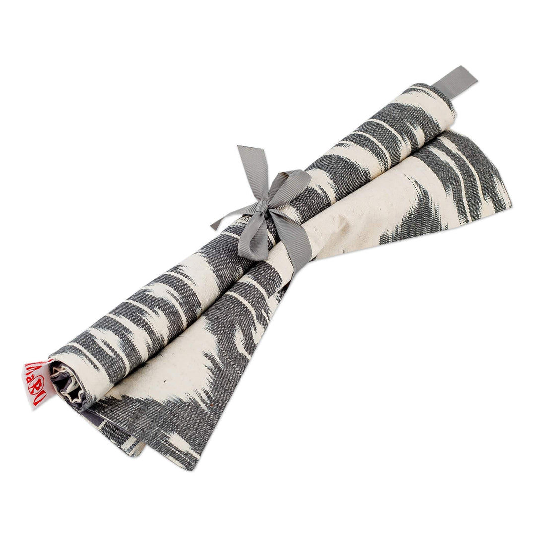 Grey and White Ikat Silk Blend Bag and Sleep Mask Travel Set - Exciting Journeys