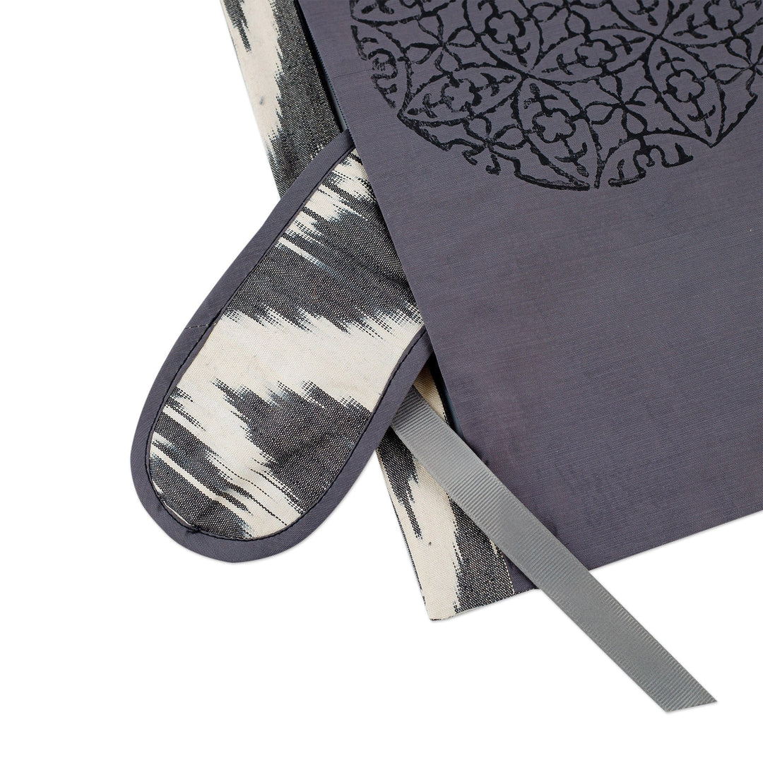 Grey and White Ikat Silk Blend Bag and Sleep Mask Travel Set - Exciting Journeys
