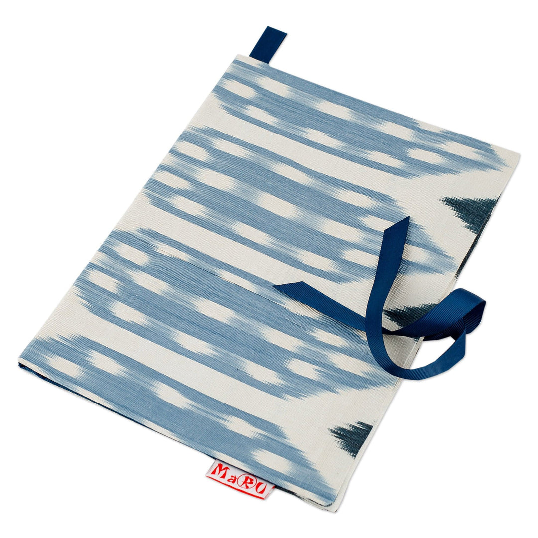 Blue and White Ikat Silk Blend Bag and Sleep Mask Travel Set - Delightful Voyages