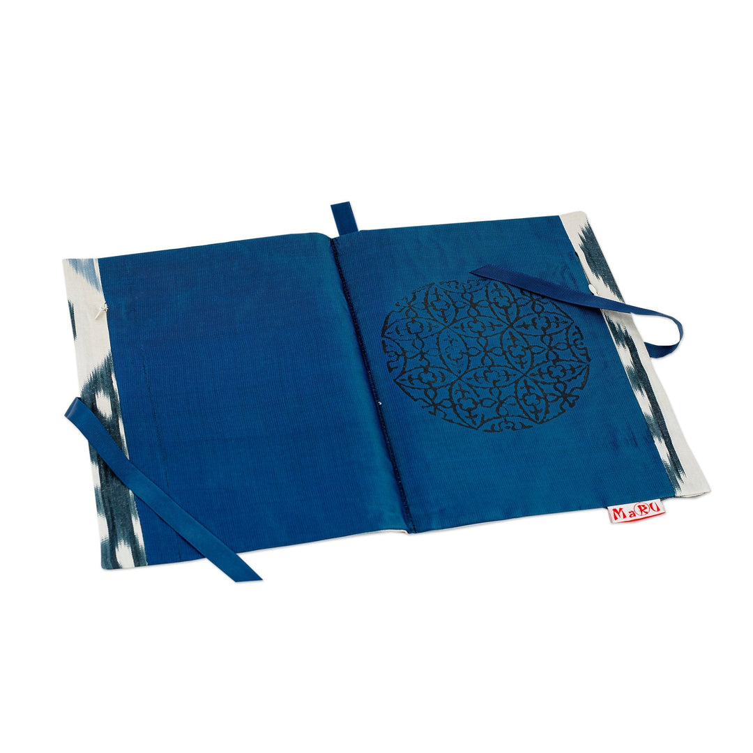 Blue and White Ikat Silk Blend Bag and Sleep Mask Travel Set - Delightful Voyages