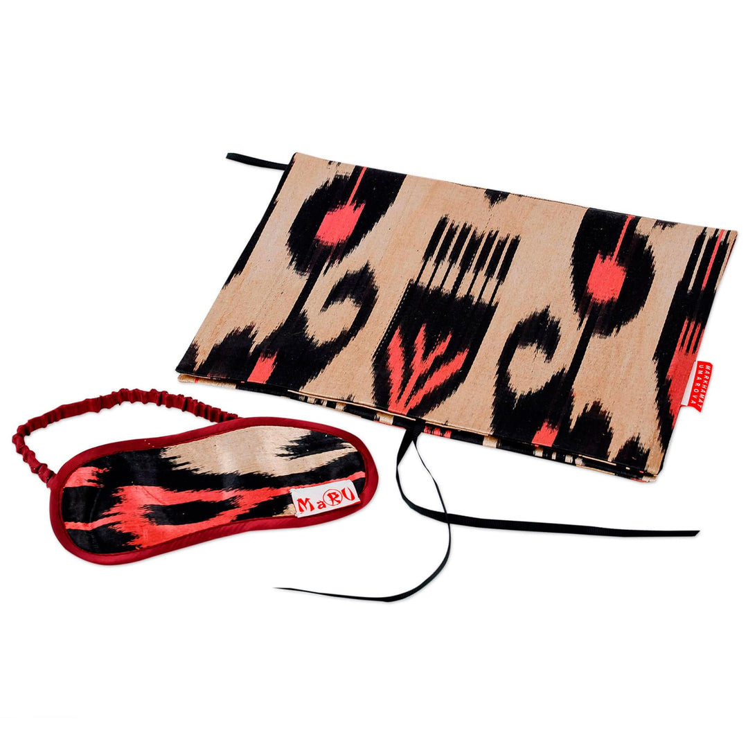 Handcrafted Ikat Silk Blend Bag and Sleep Mask Travel Set - Relaxing Trips