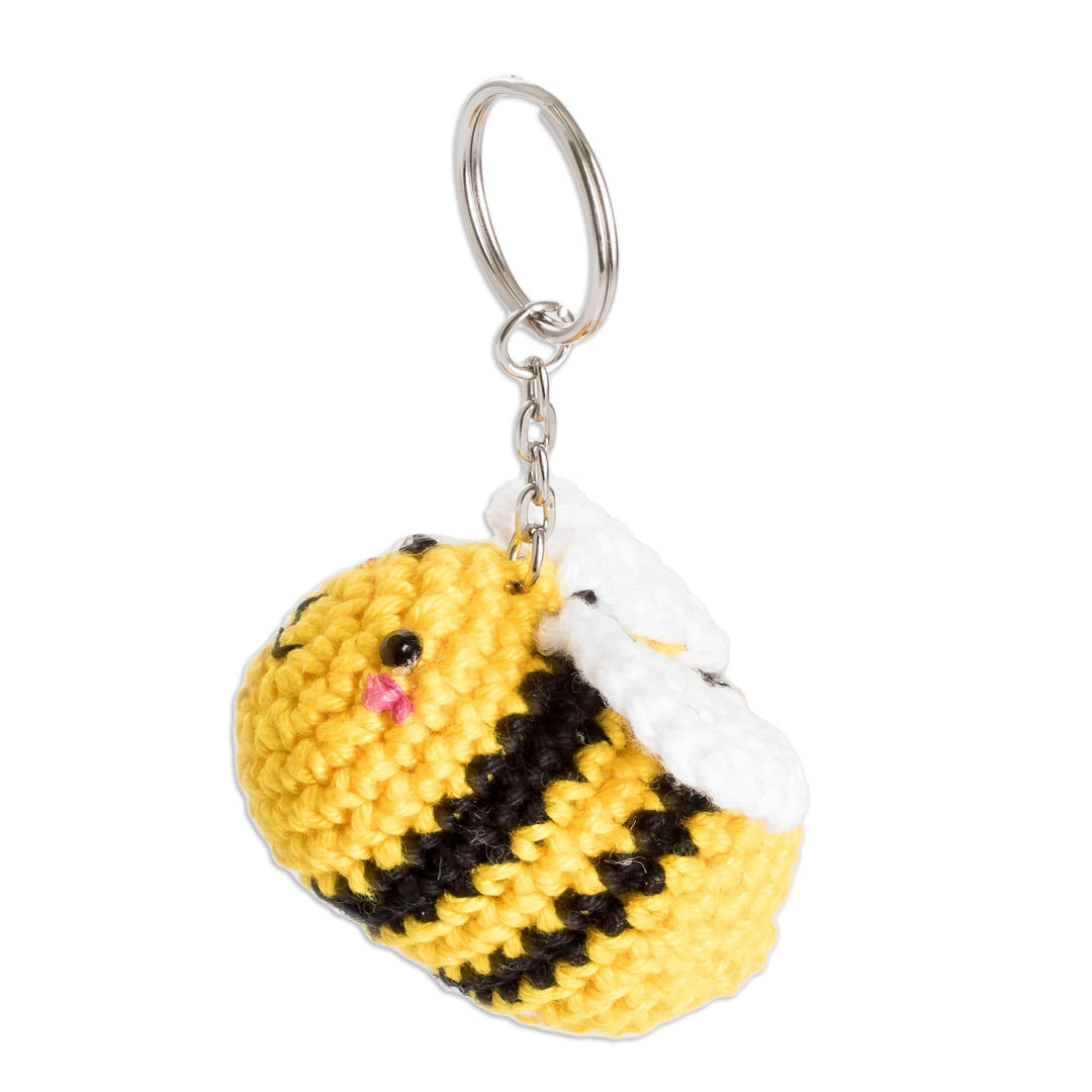 Handcrafted Bee-Themed Crocheted Key Chain from El Salvador - Bee Happy