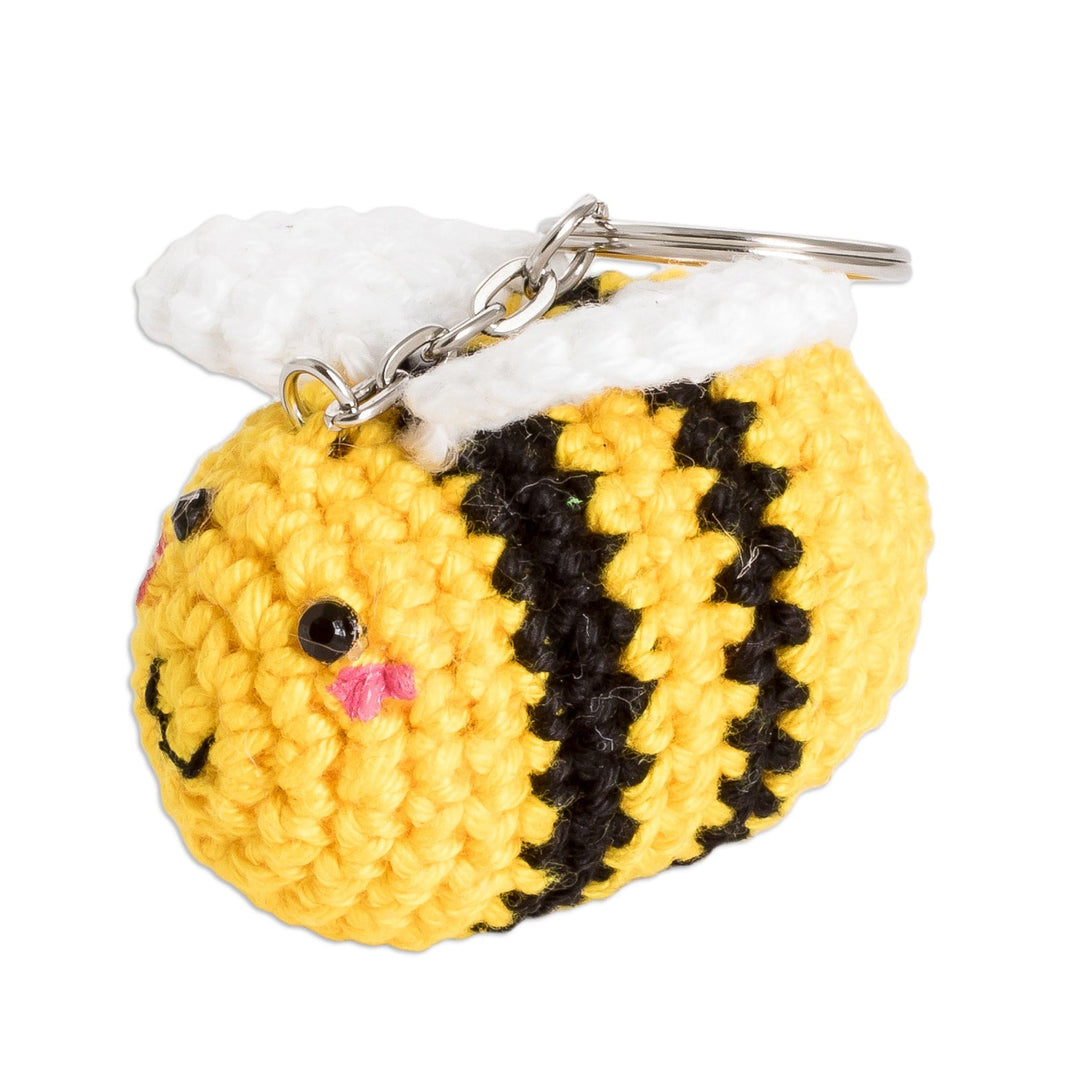Handcrafted Bee-Themed Crocheted Key Chain from El Salvador - Bee Happy