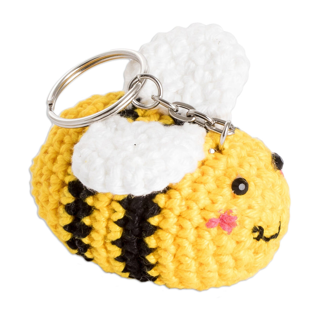 Handcrafted Bee-Themed Crocheted Key Chain from El Salvador - Bee Happy