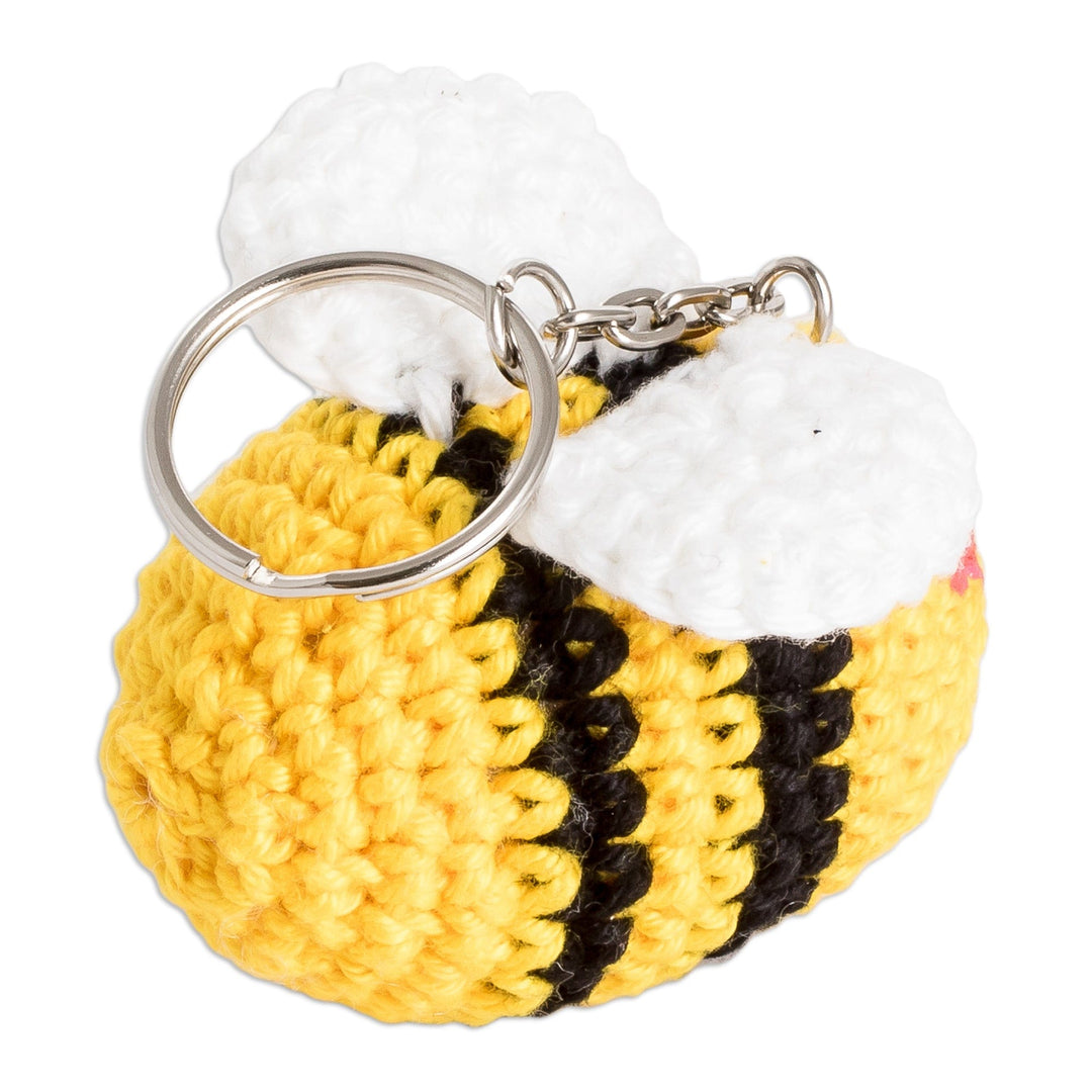 Handcrafted Bee-Themed Crocheted Key Chain from El Salvador - Bee Happy